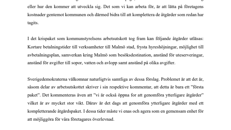 Stärk möjligheterna för Malmös företagare under covid-19
