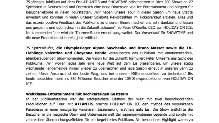 „Jedes Jahr eine neue Welt auf dem Eis“ – HOLIDAY ON ICE blickt auf eine erfolgreiche Jubiläumssaison zurück