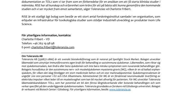 Toleranzia AB tar nästa steg i den säkerhetsmässiga utvärderingen av TOL2