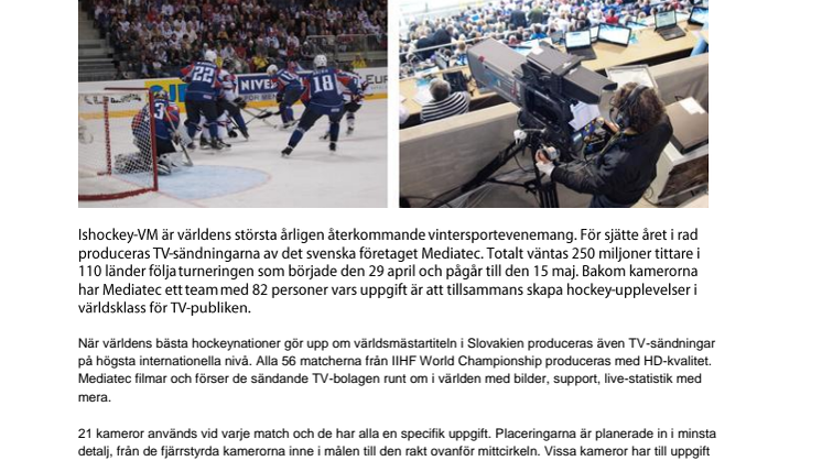 Mediatec producerar TV-sändningarna från ishockey-VM i Slovakien - går ut till 110 länder