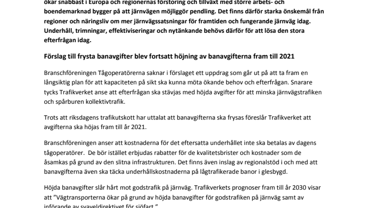 Tågoperatörerna positiva till satsningar på drift och underhåll på järnväg
