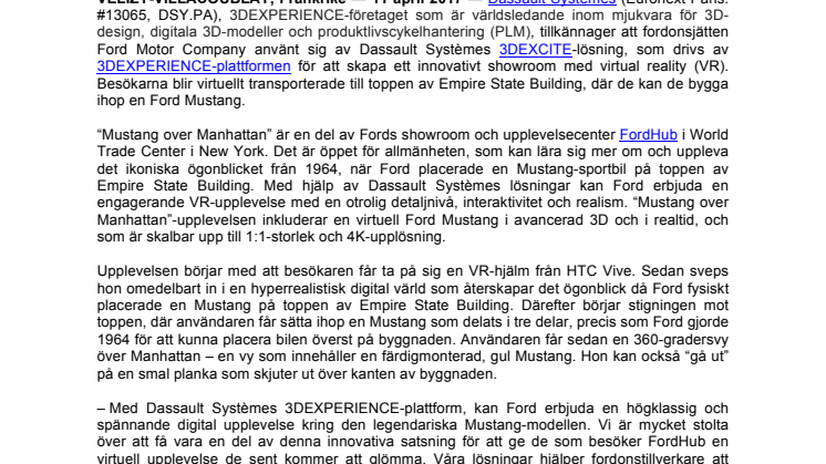 Dassault Systèmes 3DEXPERIENCE-plattform hjälper Ford att placera en Mustang på toppen av Empire State Building