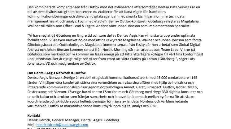 Dentsu Aegis storsatsar på digitalt i Göteborg och lanserar Outfox 