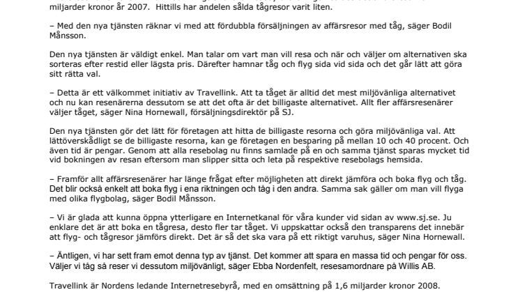 Travellink först med tåg och flyg på samma ställe