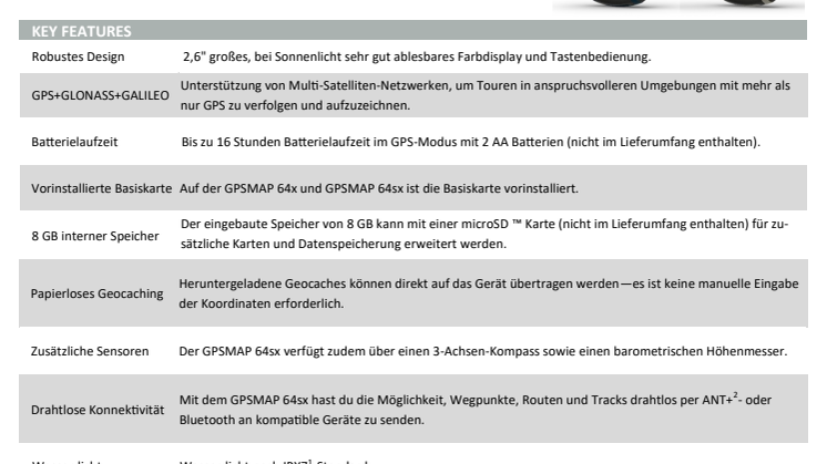 Datenblatt Garmin GPSMAP 64x/64sx