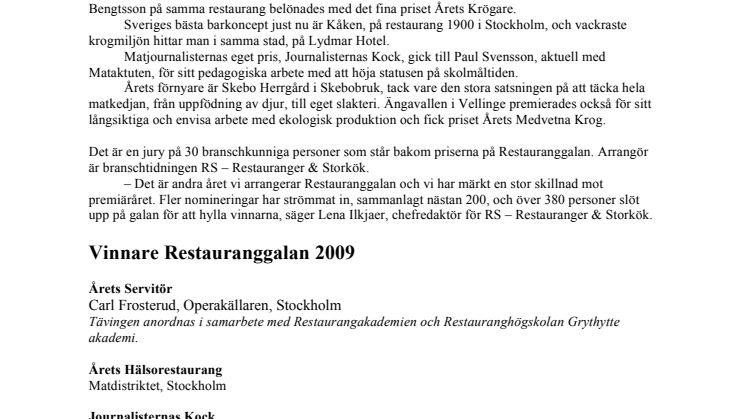 Mathias Dahlgren blev Årets Krog på Restauranggalan 2009