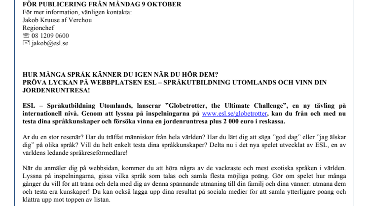 Bra på språk? Tävla och vinn en jordenruntresa och 20.000 kronor!