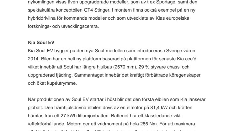 Kia premiärvisar Soul elbil och GT4 Stinger koncept i Genève