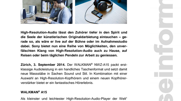 Mit Sony lässt sich High-Resolution-Audio unterwegs noch vielseitiger geniessen