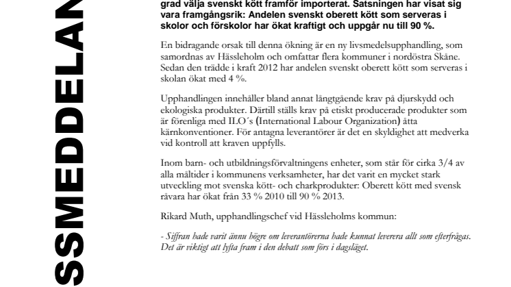 Ännu mer svenskt kött i Hässleholms skolmat