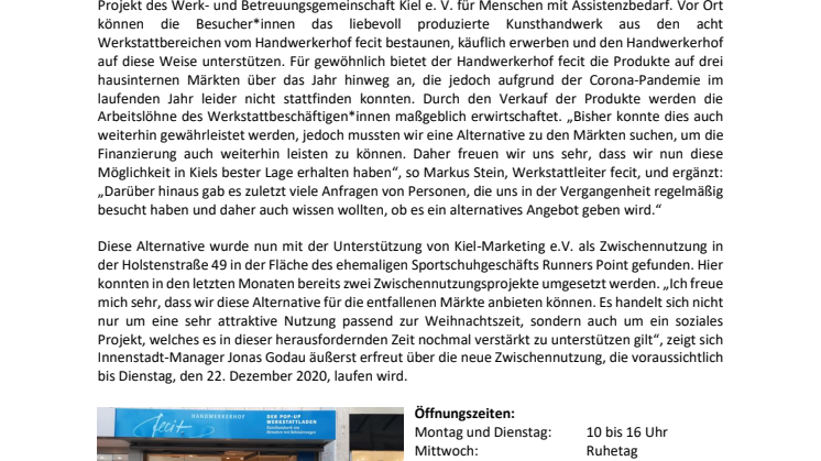 Liebevolle Zwischennutzung zur Adventszeit - Handwerkerhof fecit in der Holstenstraße