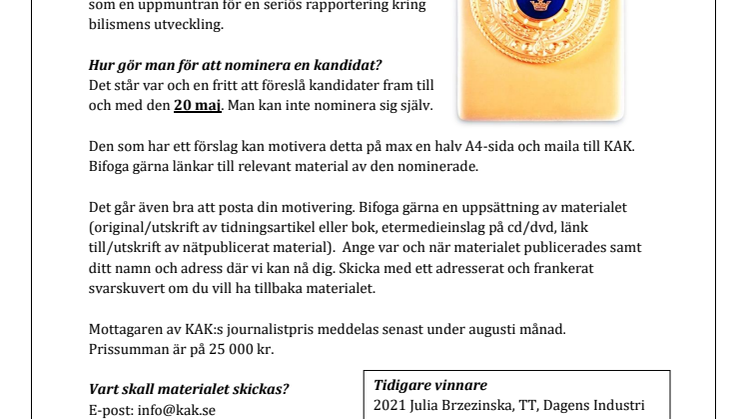 KAK:s Journalistpris 2022