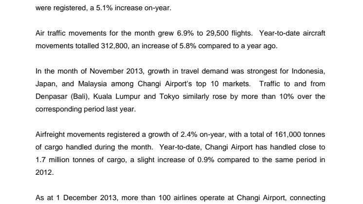 Operating Indicators for November 2013