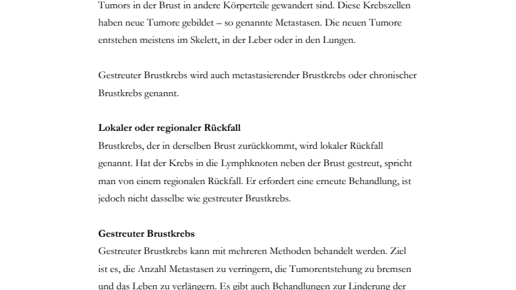 Gestreuter Brustkrebs mit Metastasen - Empfehlungen für Patientinnen und Angehörige - Fakta om spridd bröstcancer på tyska