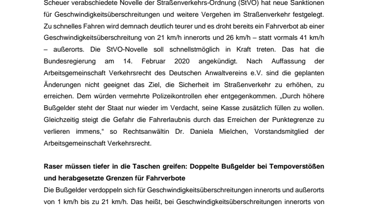Bußgelder bei Verstößen gegen die Straßenverkehrsverordnung (StVO) werden drastisch angehoben 