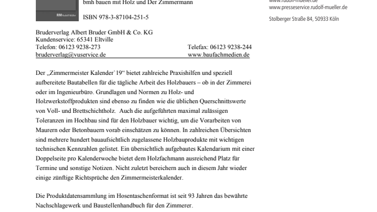 ZIMMERMEISTER KALENDER `19