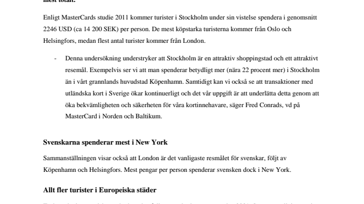 Stockholm den stad i Norden där turister spenderar mest
