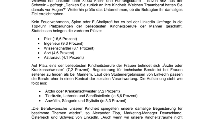 Doch kein Feuerwehrmann! Die Traumjobs der Kindheit sind Pilot oder Ärztin