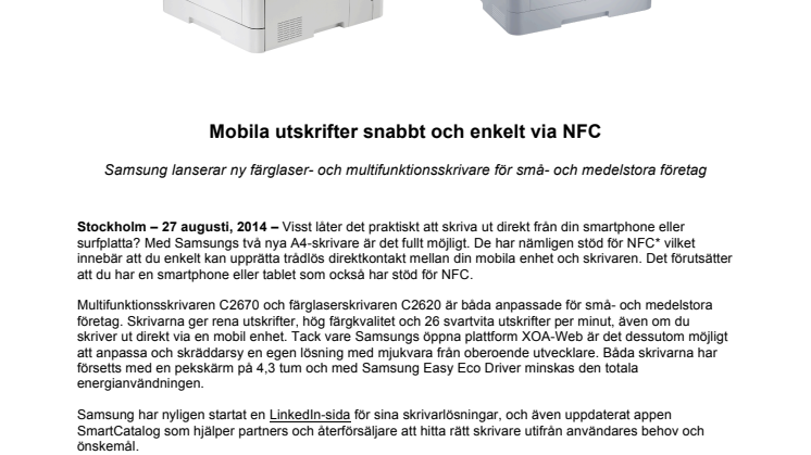Mobila utskrifter snabbt och enkelt via NFC