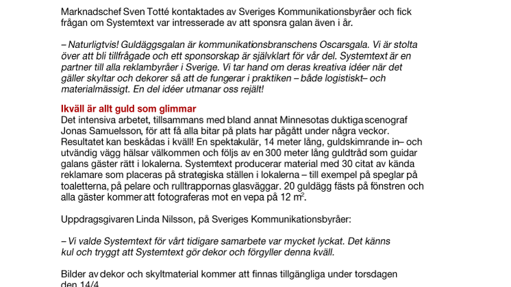 Stolt sponsor av Guldäggsgalan
