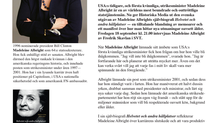 Madeleine Albright Sverigeaktuell med självbiografi — medverkar i Skavlan