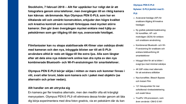 Nya Olympus PEN E-PL9: Kameran som väcker liv i din kreativa sida