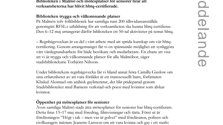 Biblioteken och mötesplatser för seniorer firar hbtq-certifiering
