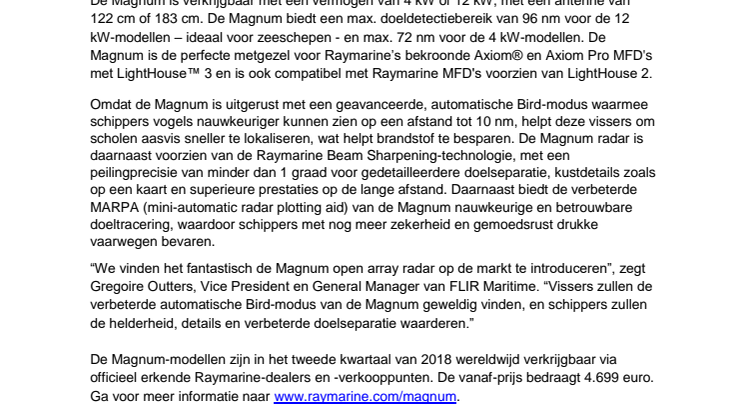Raymarine: FLIR introduceert hoogwaardige Raymarine Magnum zeeradar 