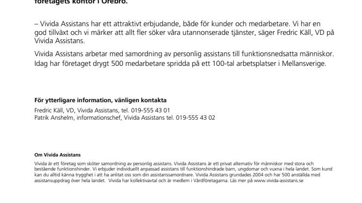 Vivida Assistans rekryterar 100 nya medarbetare