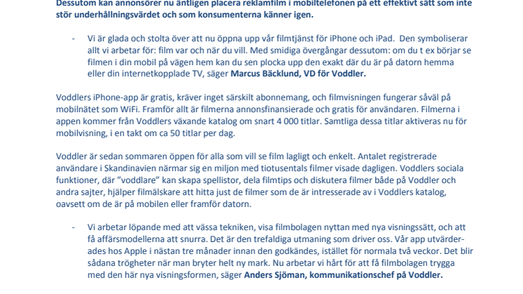 Voddler lanserar iPhone-app med gratisfilmer – nu har du biografen med dig i fickan!