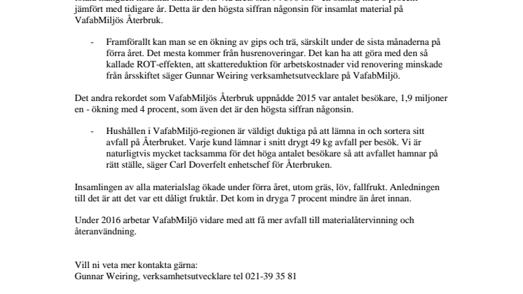 År 2015 var Återbrukens rekordår!