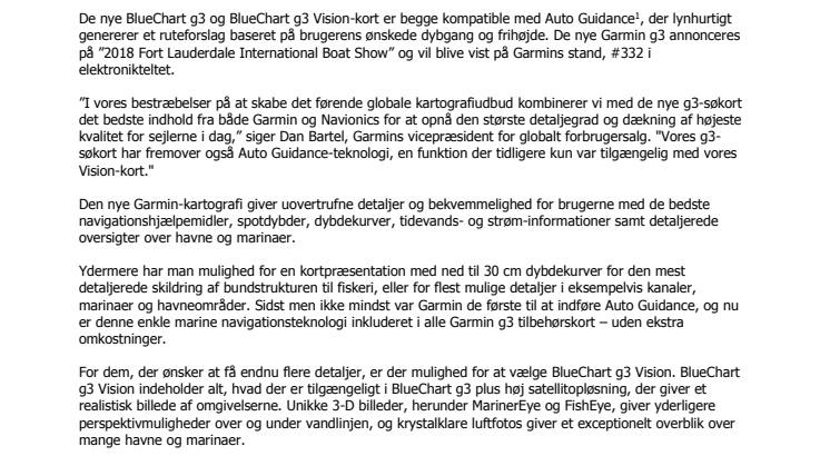 Garmin® redefinerer sine søkort med introduktionen af BlueChart® g3 og BlueChart® g3 Vision med Navionics data