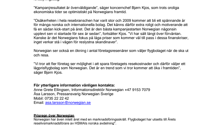 Rekordförsäljning för Norwegian