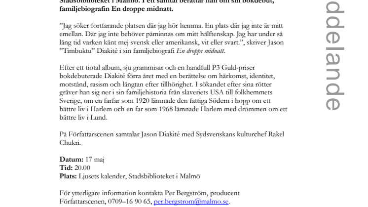 Jason Diakité till Författarscenen på Stadsbiblioteket