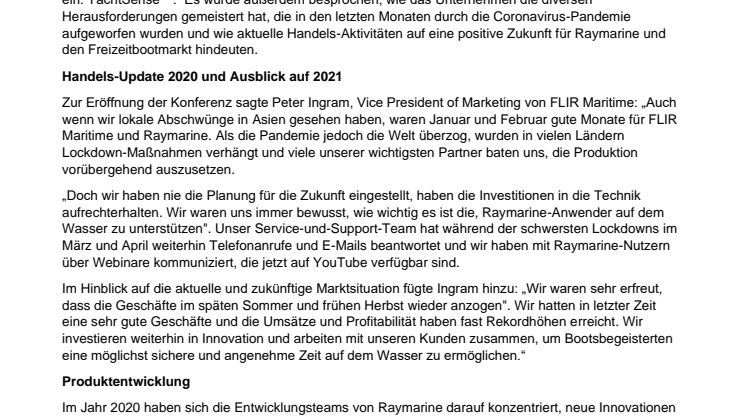 Raymarine-Pressekonferenz: Aktuelle Produktentwicklungen und  Trading Update 2020