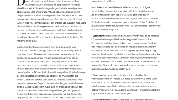 Erik Olsson Fastighetsförmedling kommenterar bostadsmarknaden 14 feb 2018