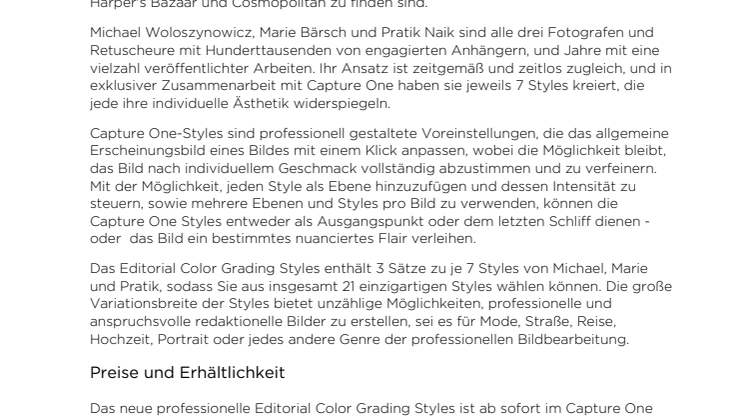 Capture One veröffentlicht neue Editorial Color Grading Styles