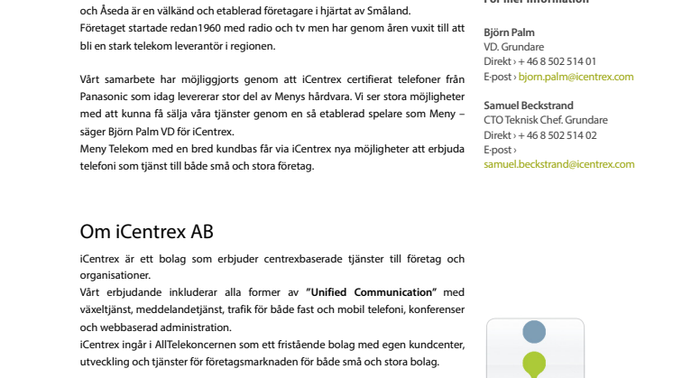 iCentrex startar nytt partnerskap  med Meny Telecom 