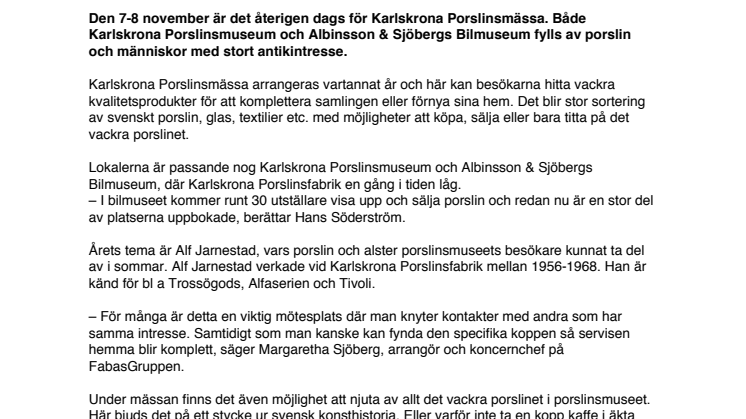 Karlskrona Porslinsmässa tillbaka igen!