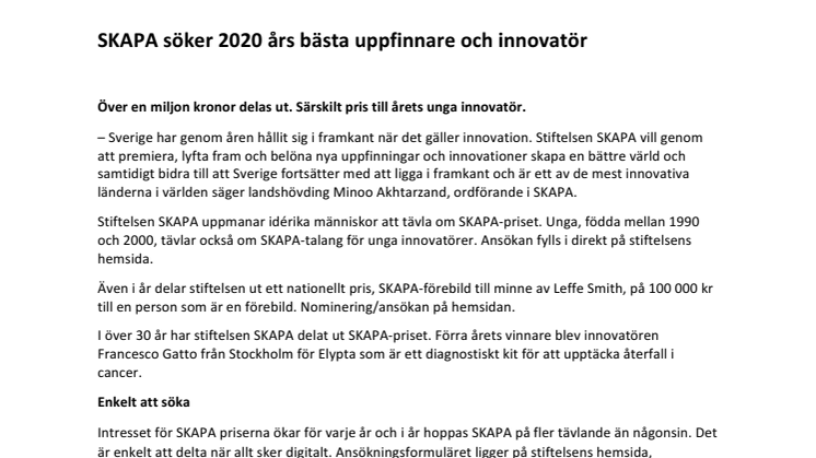 SKAPA förlänger ansökningstiden till 31/5 - sök uppfinnar- och innovatörsstipendium nu!