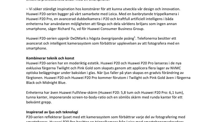 Revolutionerande mobilkameror med morgondagens AI-funktioner: Huawei presenterar nyheterna P20 och P20 Pro