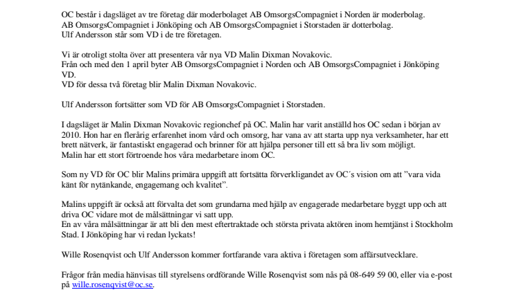 Ny VD för OmsorgsCompagniet