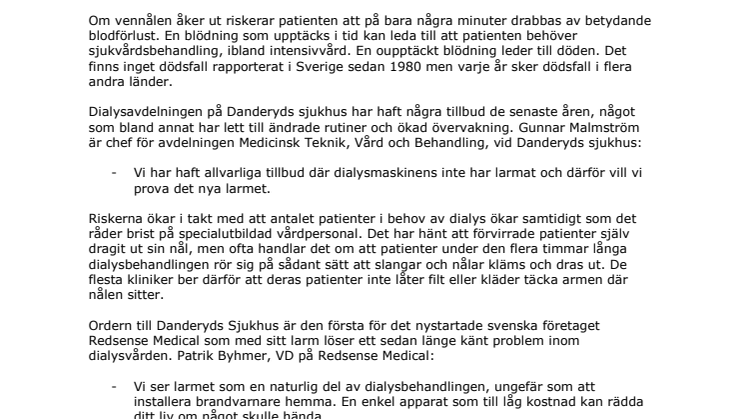 Danderyd ökar säkerheten vid dialys