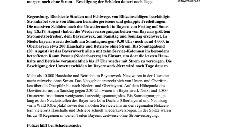 Unwetterschäden erschweren Stromversorgung