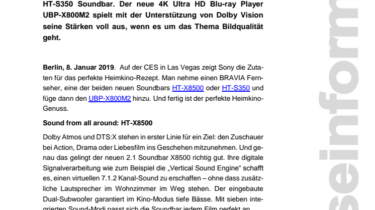 Zuhause wie im Kino: Sony präsentiert neue Highlights fürs Heimkino
