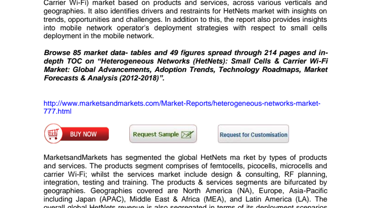 Heterogeneous Networks (HetNets) Market worth $16.94 Billion by 2018