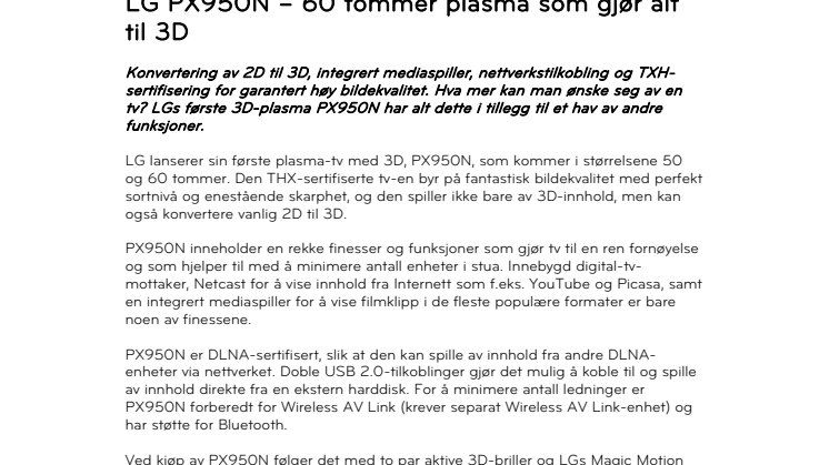 LG PX950N – 60 tommer plasma som gjør alt til 3D 