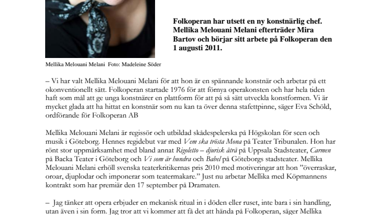 Ny konstnärlig chef på Folkoperan