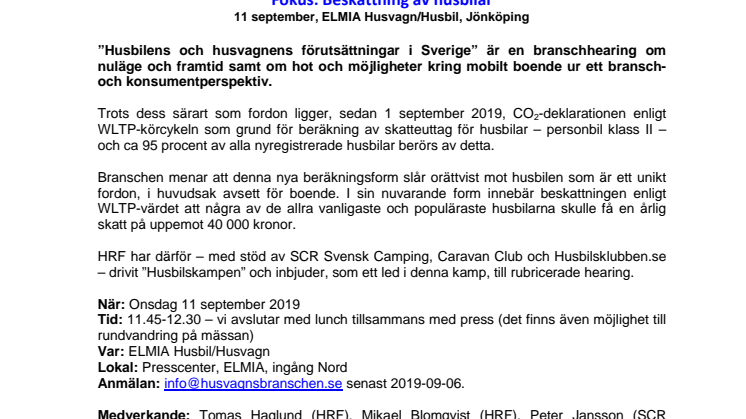 HRF bjuder in till hearing på Elmia 11 september
