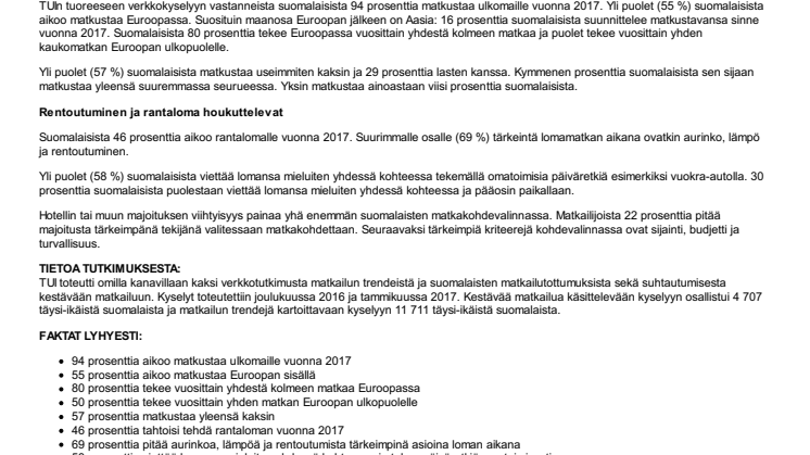 Rentoutumista, lämpöä ja Eurooppaa – näin suomalaiset matkustavat vuonna 2017